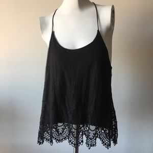 [Pins & Needles] Black Halter Cami with Lace Trim